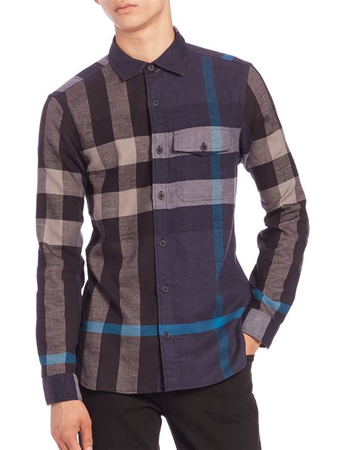 burberry men shirt blue brit|designer shirt burberry for men.